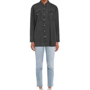 Wrangler Denim Shirt Womens S Long Sleeve Pearl Snap Chest Pocket Button Up NWT